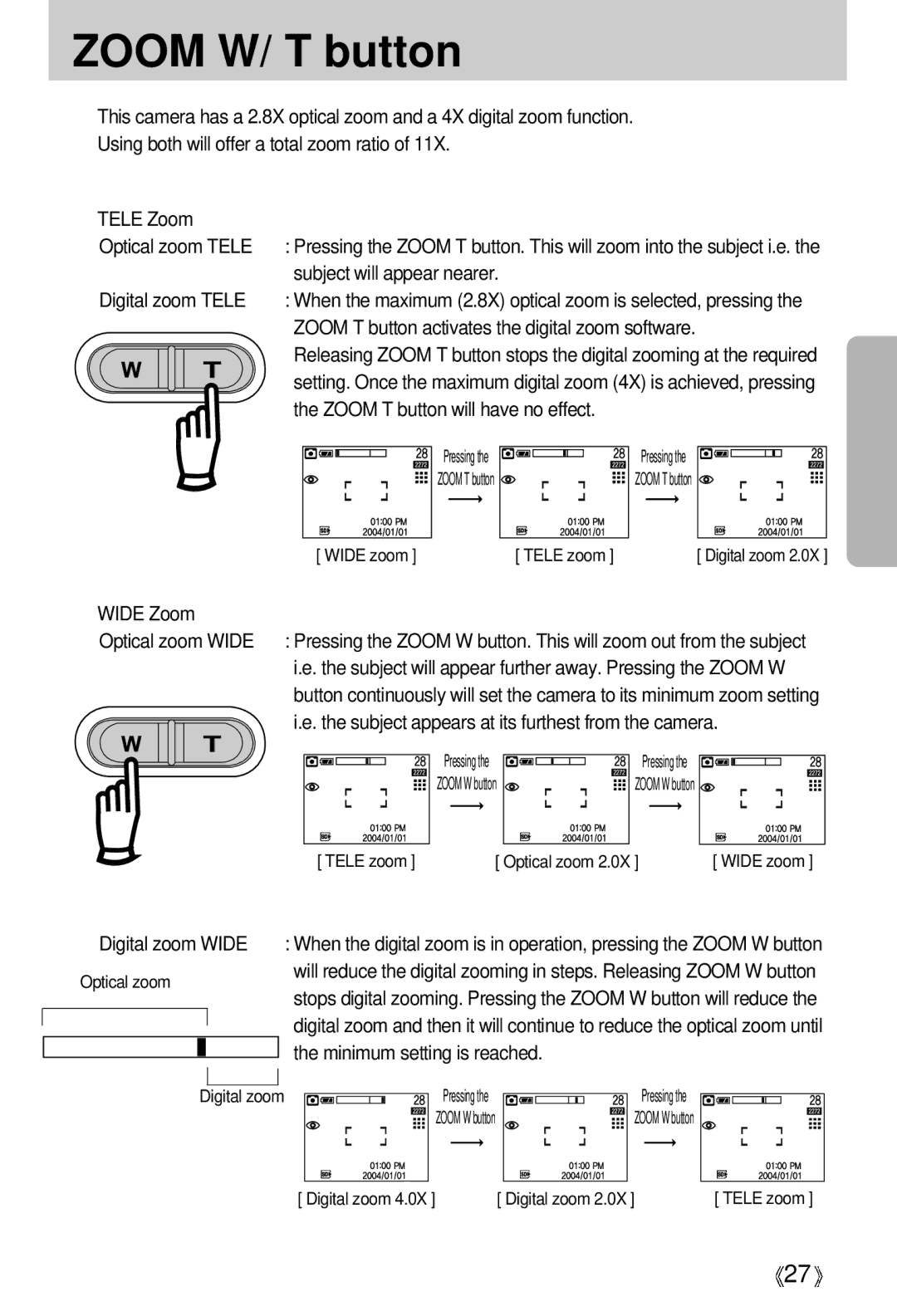 Samsung EC-D430ZSAB, EC-D430ZSAA, EC-D430ZSBA/FR, EC-D430ZSBA/GB, EC-D430ZSBA/US manual Zoom W/ T button 