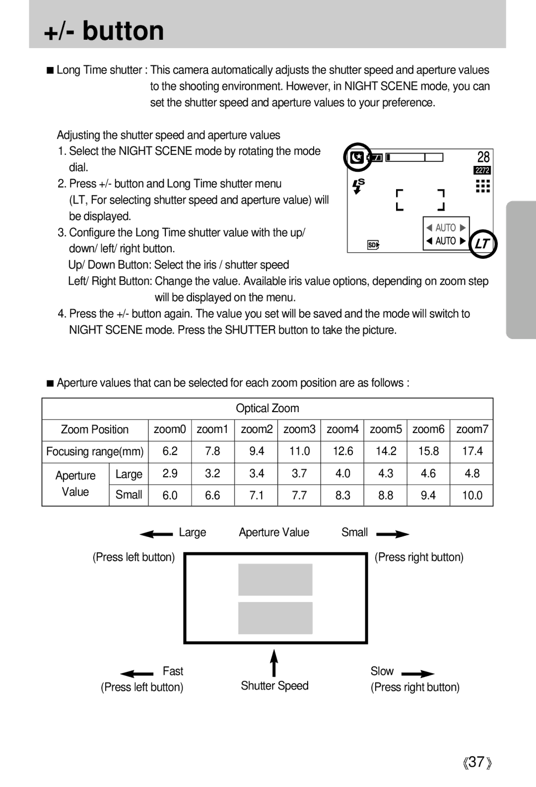 Samsung EC-D430ZSAB, EC-D430ZSAA, EC-D430ZSBA/FR Aperture Large Value Small, Large Aperture Value Small, Press right button 