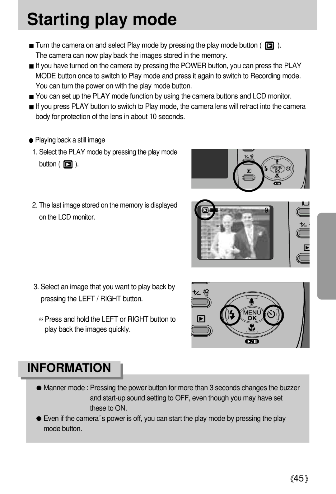 Samsung EC-D430ZSAA, EC-D430ZSBA/FR, EC-D430ZSAB, EC-D430ZSBA/GB, EC-D430ZSBA/US manual Starting play mode 