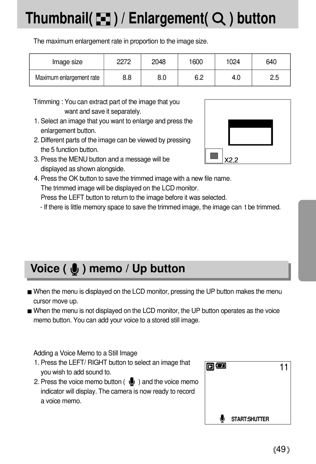 Samsung EC-D430ZSBA/US, EC-D430ZSAA, EC-D430ZSBA/FR, EC-D430ZSAB, EC-D430ZSBA/GB Thumbnail / Enlargement button, Voice memo 