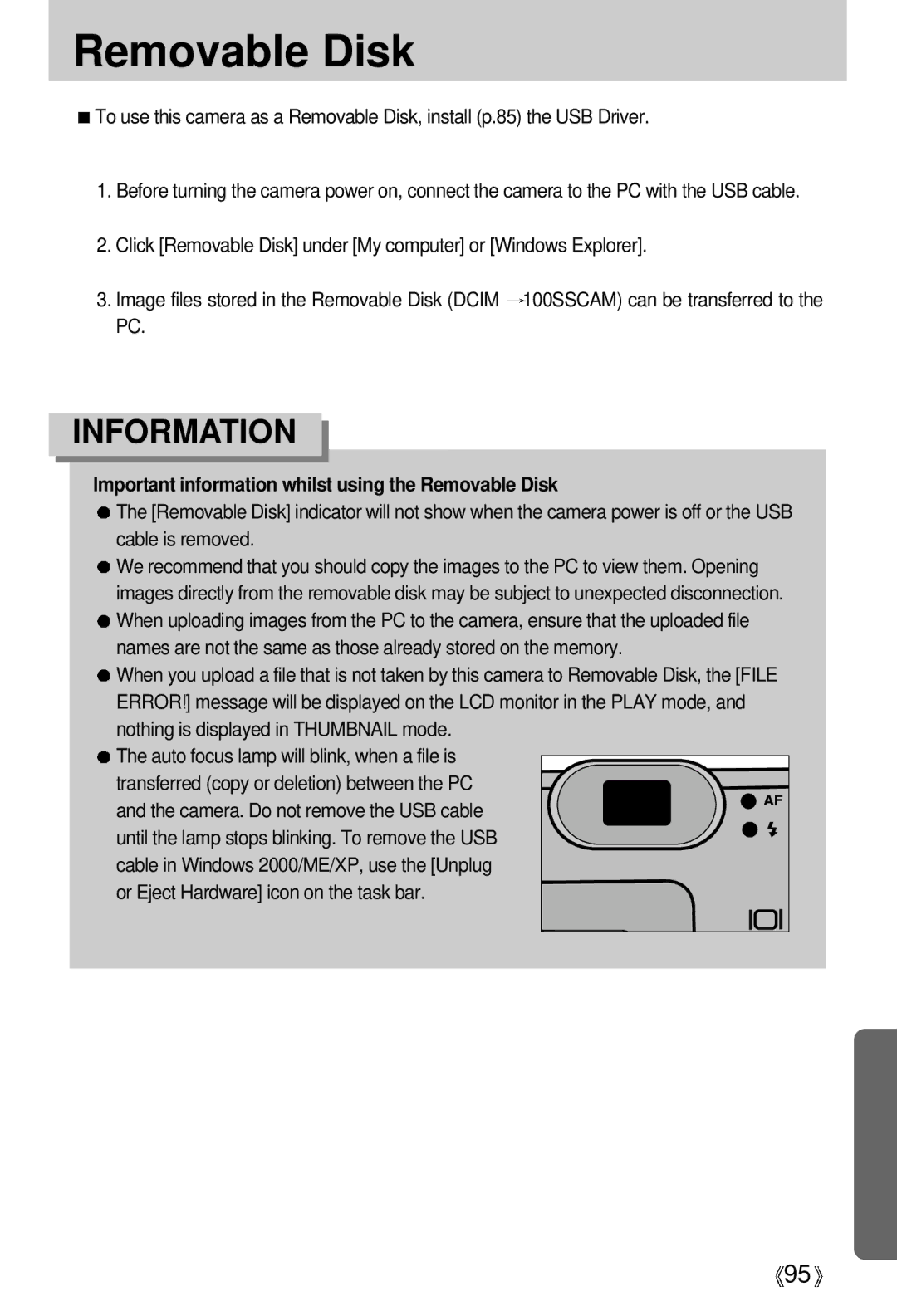 Samsung EC-D430ZSAA, EC-D430ZSBA/FR, EC-D430ZSAB, EC-D430ZSBA/GB manual Removable Disk, Or Eject Hardware icon on the task bar 