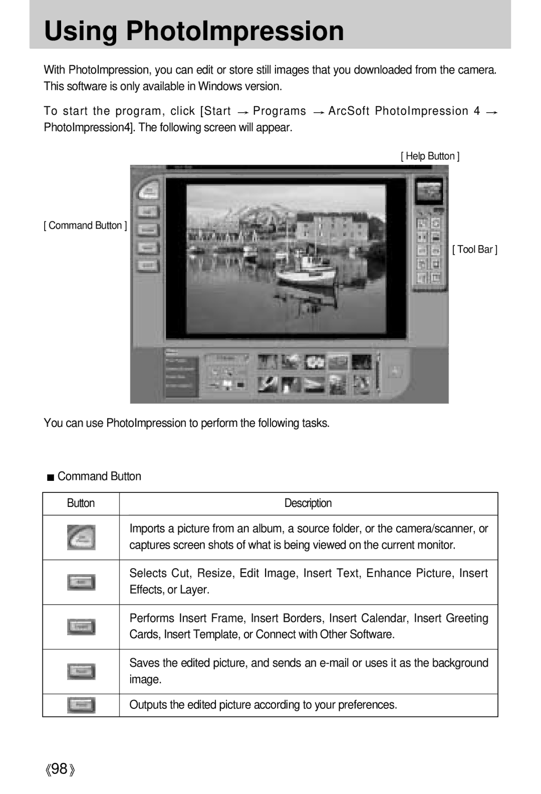 Samsung EC-D430ZSBA/GB, EC-D430ZSAA, EC-D430ZSBA/FR, EC-D430ZSAB, EC-D430ZSBA/US manual Using PhotoImpression 