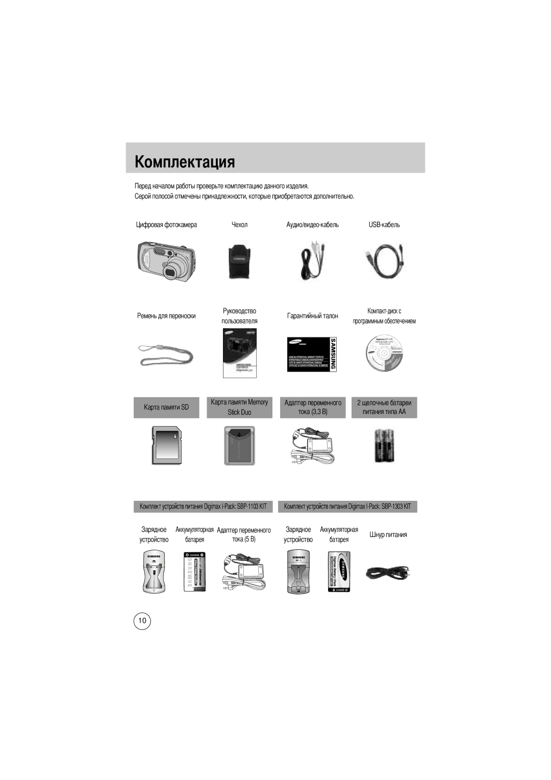 Samsung EC-D430ZSAA, EC-D430ZSBA/FR manual Омплектация, Аудио/видео-кабель USB-кабель Пользователя, Stick Duo Тока 3,3 