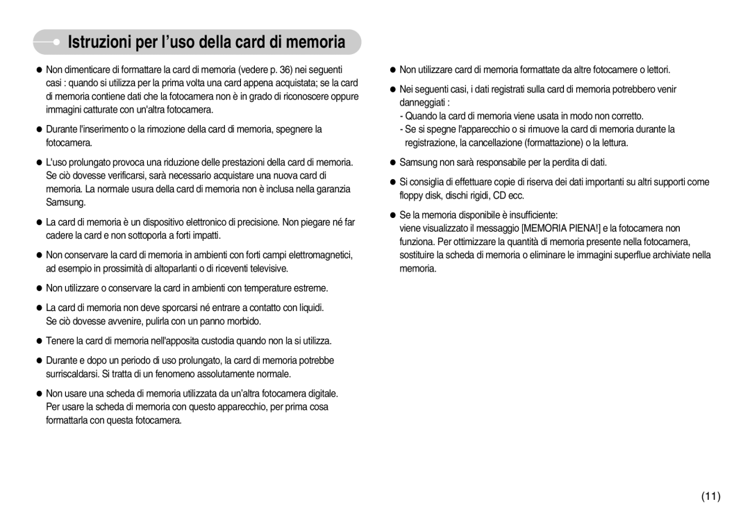 Samsung EC-D60ZZBBD/GB, EC-D60ZZBFB/IT, EC-D75ZZSBB/IT, EC-D75ZZBBB/IT manual Istruzioni per l’uso della card di memoria 