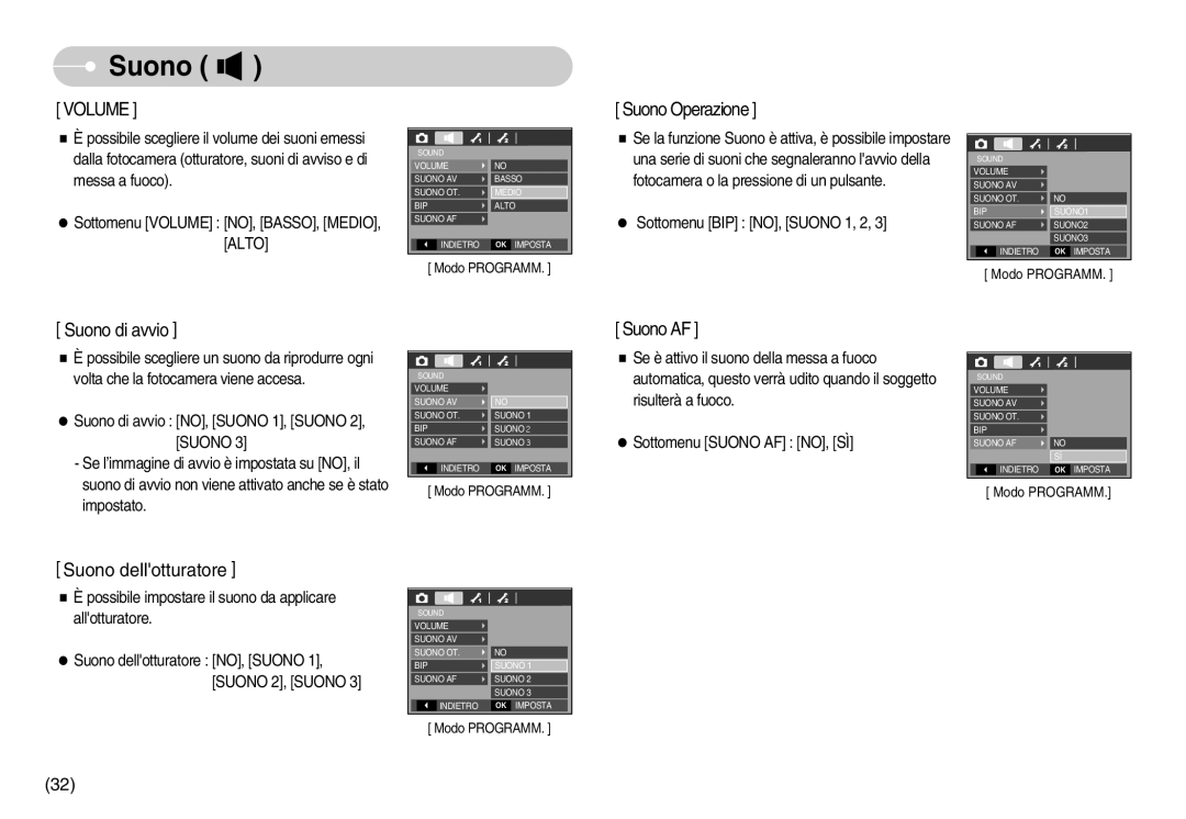 Samsung EC-D75ZZBBB/IT manual Sottomenu BIP NO, Suono 1, 2, Possibile impostare il suono da applicare allotturatore 