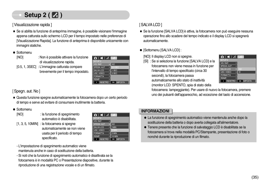 Samsung EC-D75ZZSBB/IT, EC-D60ZZBFB/IT manual Visualizzazione rapida, Sottomenu Salva LCD No Il display LCD non si spegne 