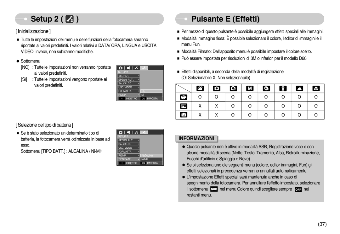 Samsung EC-D75ZZBBB/IT, EC-D60ZZBFB/IT, EC-D75ZZSBB/IT, EC-D60ZZBBD/GB, EC-D60ZZSFB/IT Pulsante E Effetti, Inizializzazione 