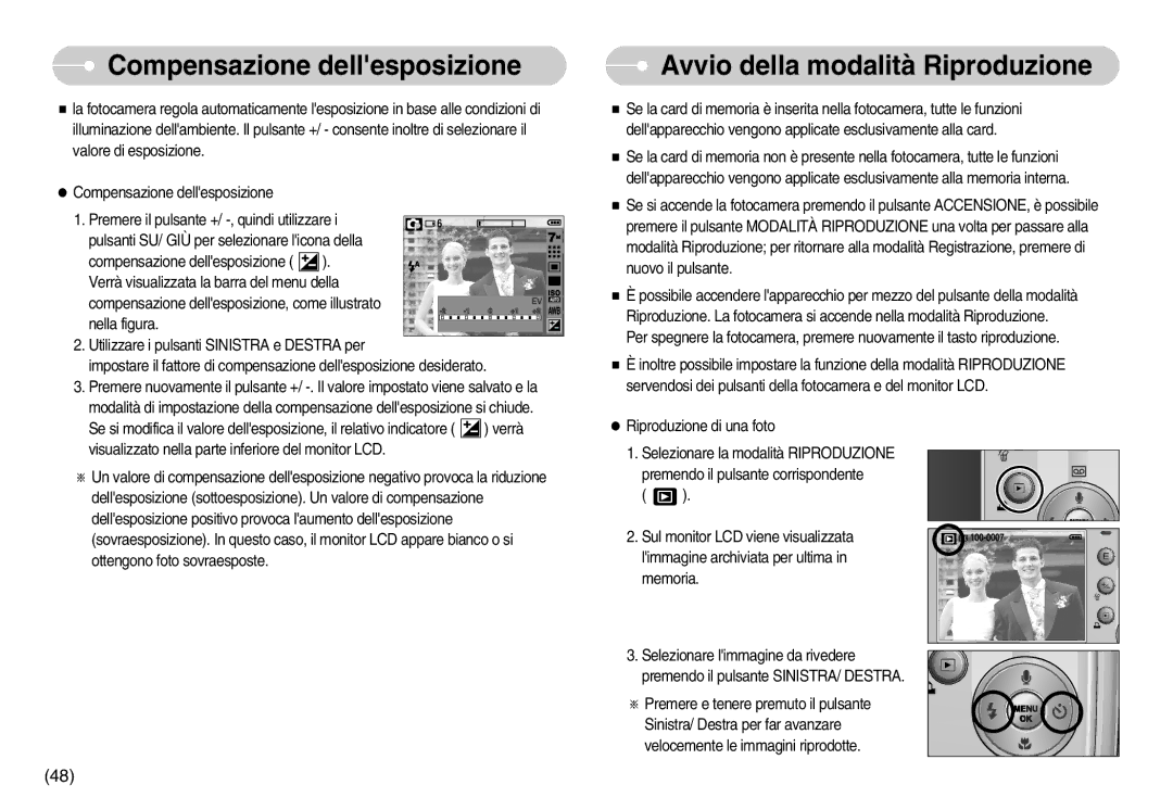 Samsung EC-D60ZZSFB/IT, EC-D60ZZBFB/IT, EC-D75ZZSBB/IT Compensazione dellesposizione, Avvio della modalità Riproduzione 