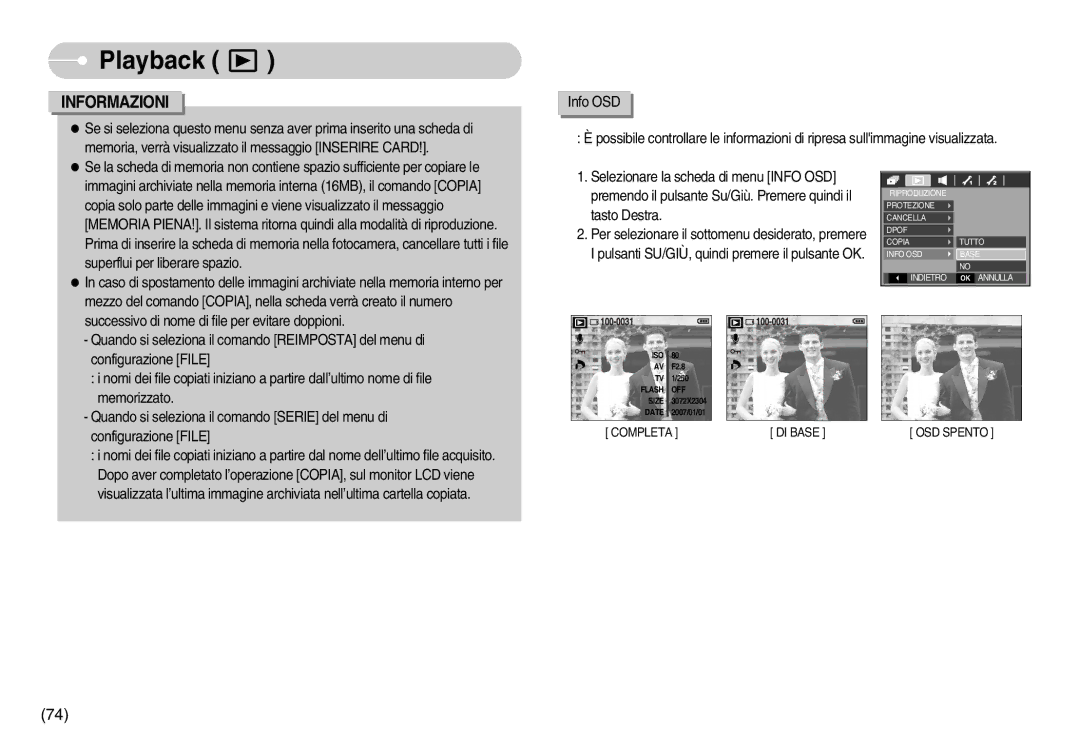 Samsung EC-D60ZZBFB/IT, EC-D75ZZSBB/IT, EC-D60ZZBBD/GB, EC-D75ZZBBB/IT, EC-D60ZZSFB/IT manual Completa DI Base 