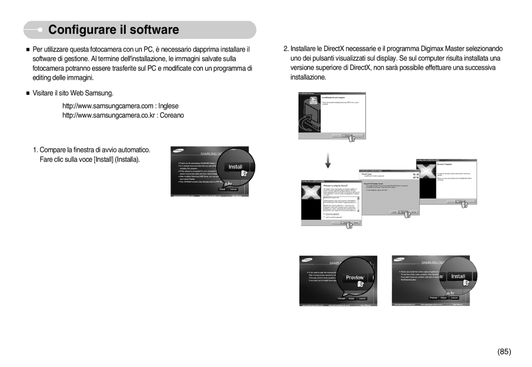 Samsung EC-D75ZZSBB/IT, EC-D60ZZBFB/IT, EC-D60ZZBBD/GB, EC-D75ZZBBB/IT, EC-D60ZZSFB/IT manual Configurare il software 