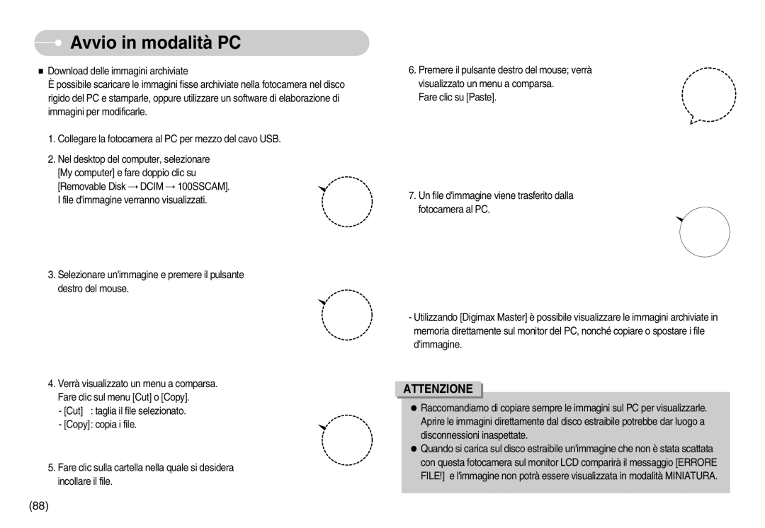 Samsung EC-D60ZZSFB/IT manual Download delle immagini archiviate, Collegare la fotocamera al PC per mezzo del cavo USB 