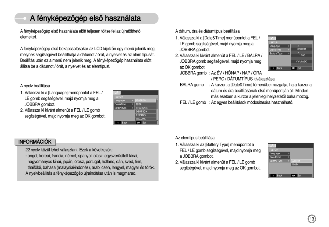 Samsung EC-D60ZZBHB/DE manual FényképezŒgép elsŒ használata 