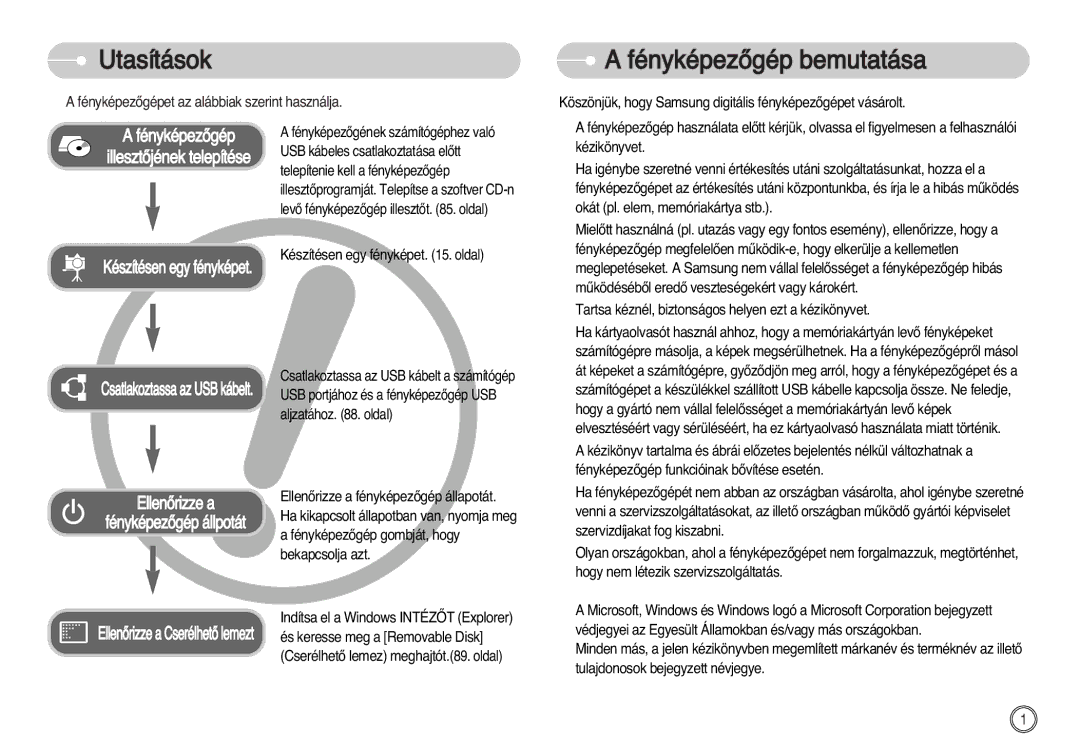 Samsung EC-D60ZZBHB/DE manual Utasítások, FényképezŒgép bemutatása 