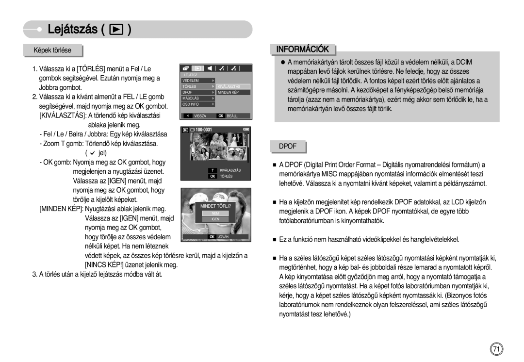 Samsung EC-D60ZZBHB/DE manual Lejátszás, Jel OK gomb Nyomja meg az OK gombot, hogy 