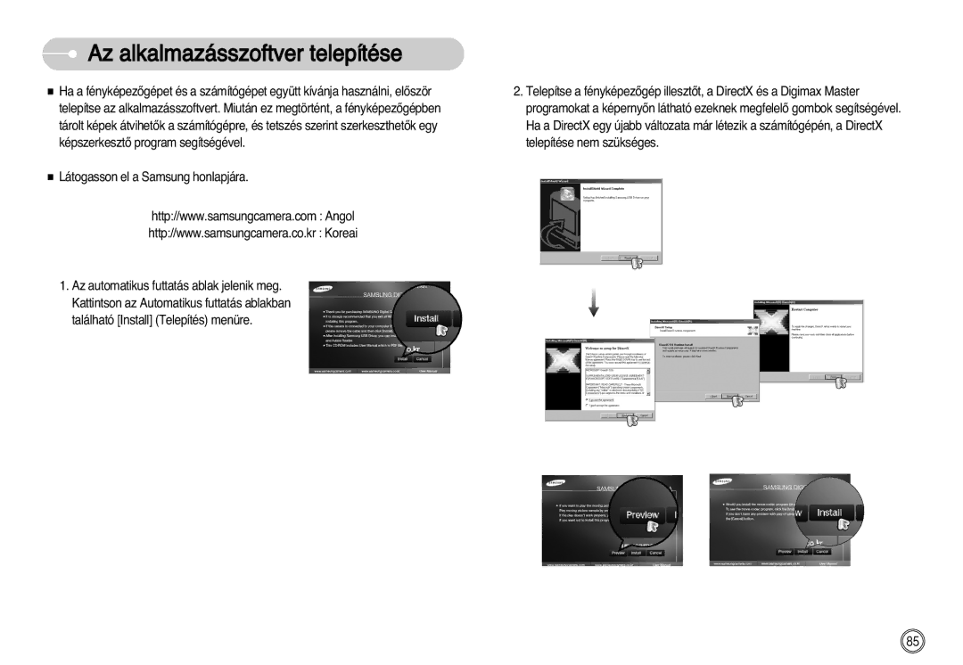 Samsung EC-D60ZZBHB/DE manual Az alkalmazásszoftver telepítése 