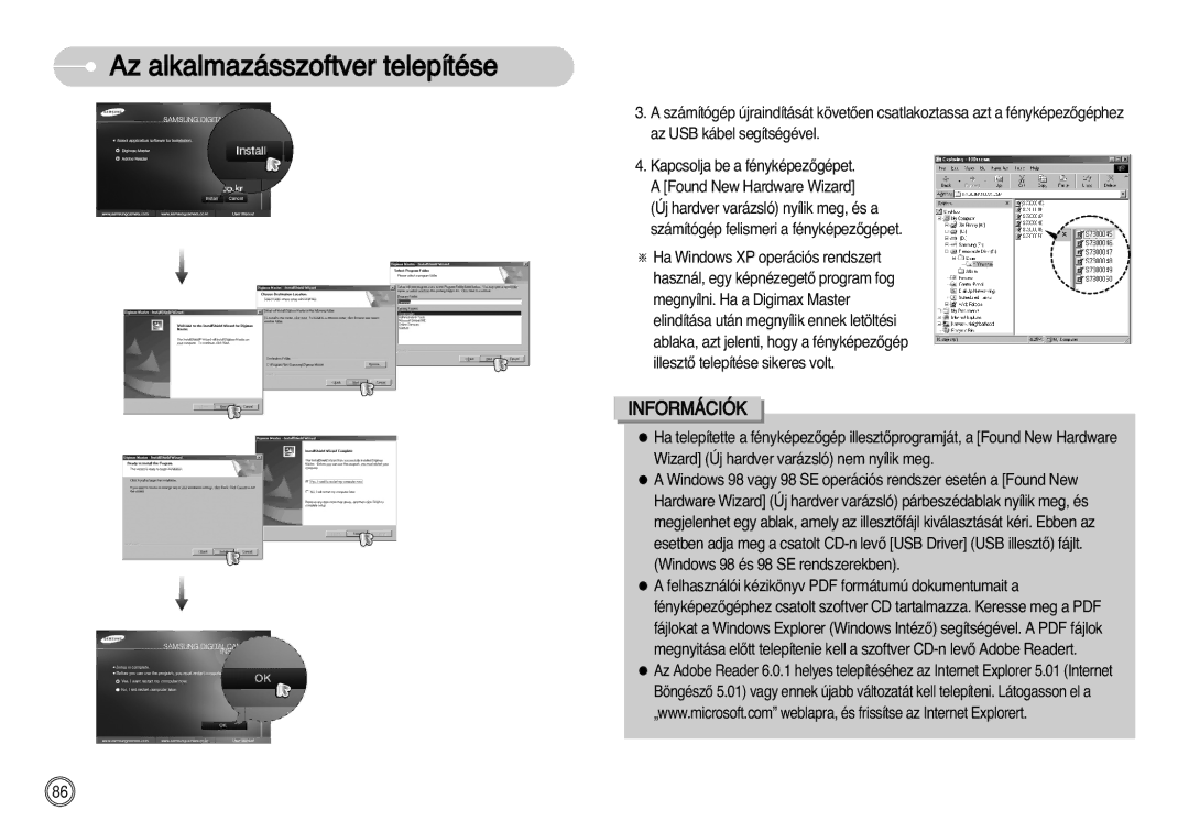 Samsung EC-D60ZZBHB/DE manual Az alkalmazásszoftver telepítése 