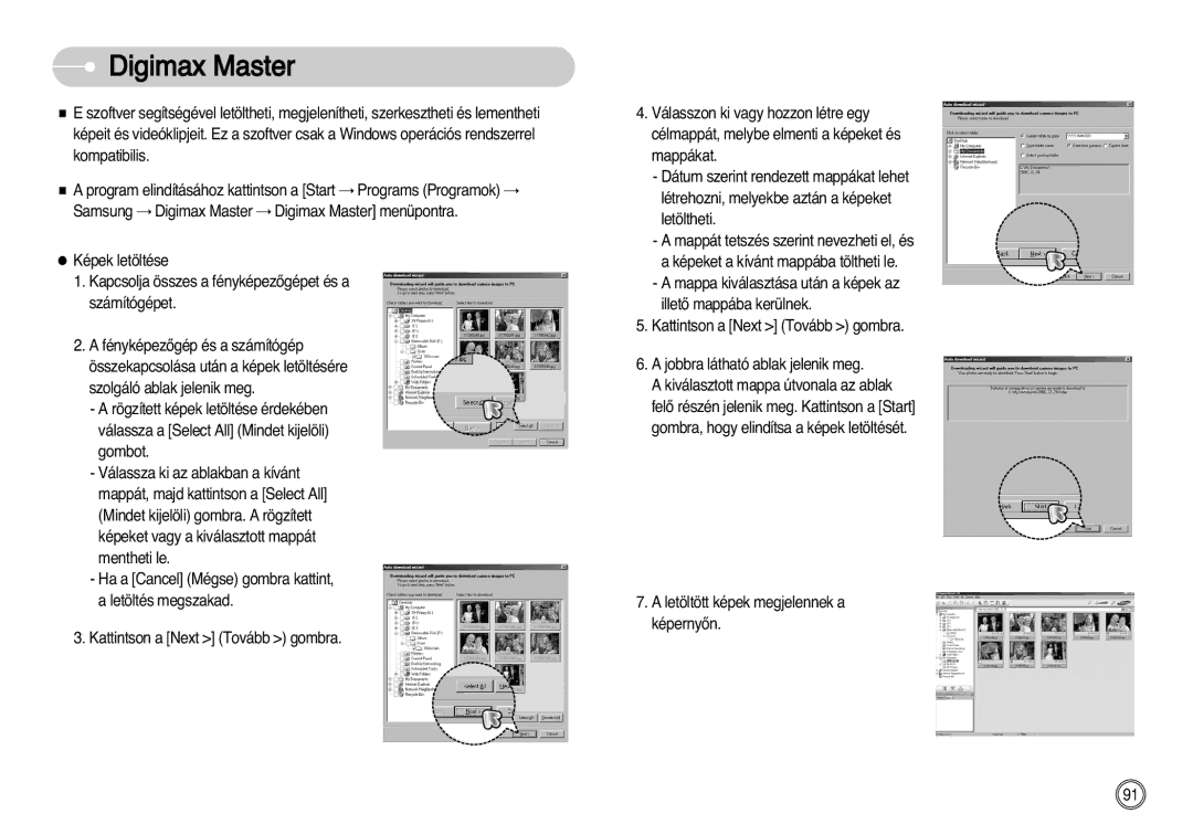 Samsung EC-D60ZZBHB/DE manual Digimax Master, Letöltött képek megjelennek a képernyŒn 