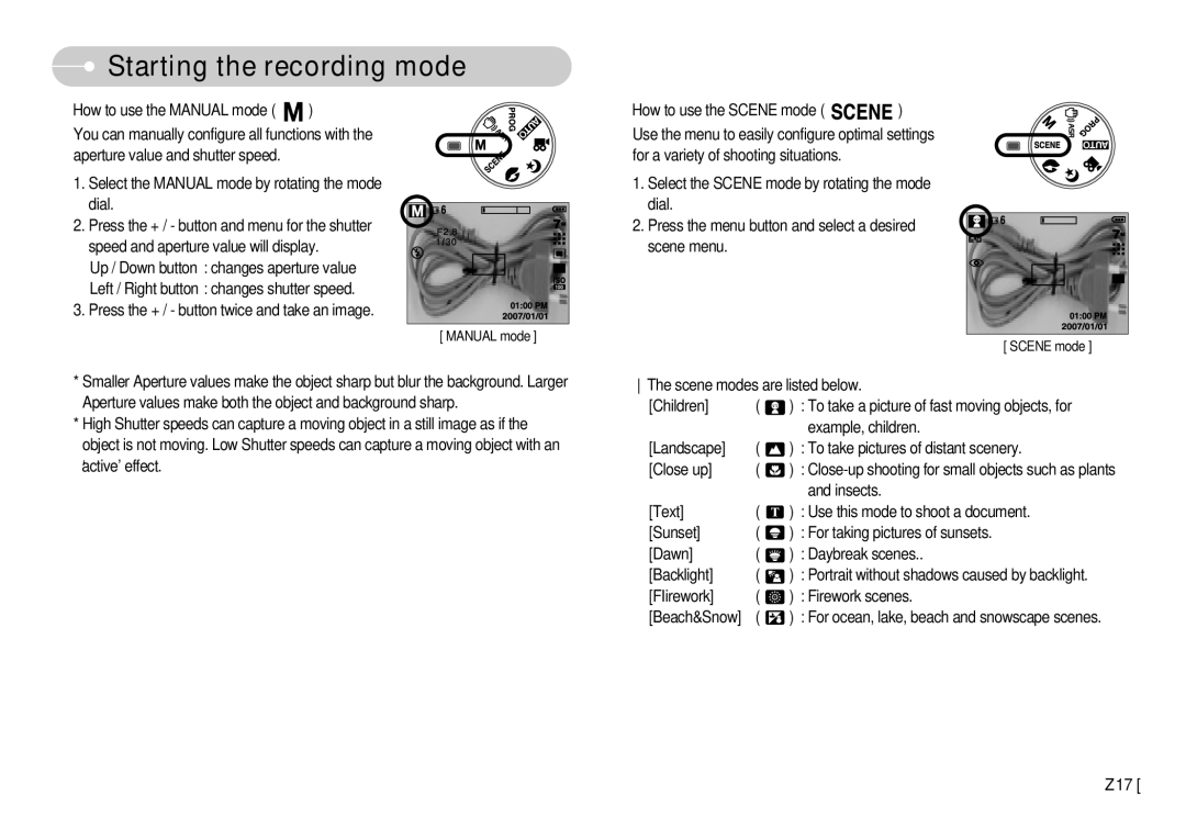 Samsung EC-D60ZZBFB/IT How to use the Manual mode, Select the Manual mode by rotating the mode dial, Children, Insects 