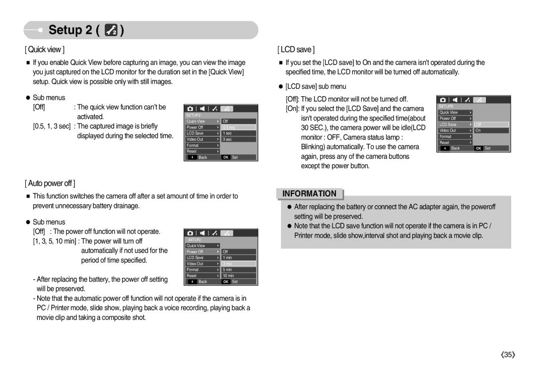 Samsung EC-D60ZZSFB/IT, EC-D70ZZBBC/FR, EC-D70ZZBBB/FR manual Off The LCD monitor will not be turned off, Will be preserved 