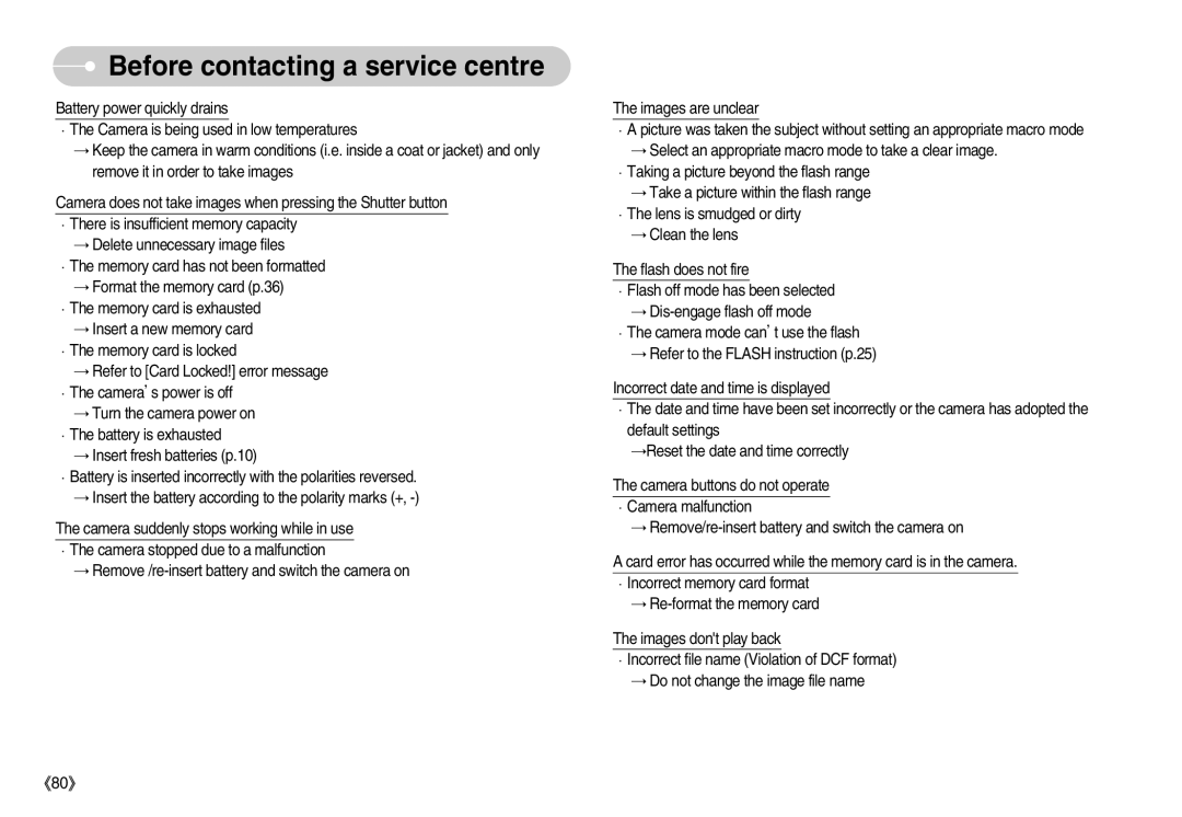 Samsung EC-D70ZZSDB/DE, EC-D70ZZBBC/FR, EC-D70ZZBBB/FR, EC-D60ZZBFL/E1, EC-D60ZZSFM/E1 Before contacting a service centre 