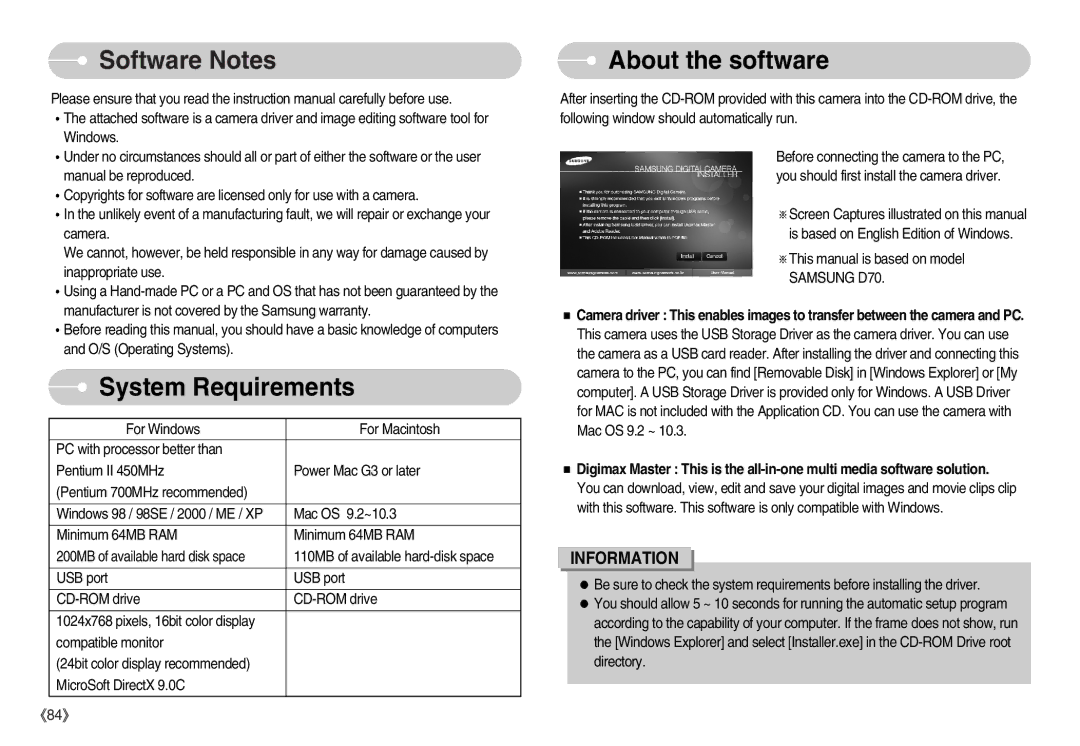 Samsung EC-D70ZZBBB/FR, EC-D70ZZBBC/FR, EC-D60ZZBFL/E1 manual Software Notes, System Requirements, About the software 