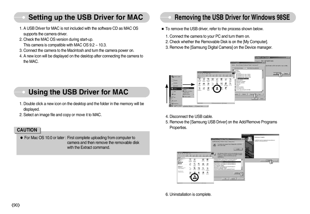 Samsung EC-D75ZZBBB/IT, EC-D70ZZBBC/FR, EC-D70ZZBBB/FR manual Setting up the USB Driver for MAC, Using the USB Driver for MAC 