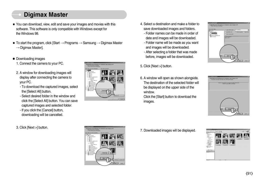 Samsung EC-D60ZZSFB/IT, EC-D70ZZBBC/FR, EC-D70ZZBBB/FR, EC-D60ZZBFL/E1, EC-D60ZZSFM/E1 manual Digimax Master, Click Next button 