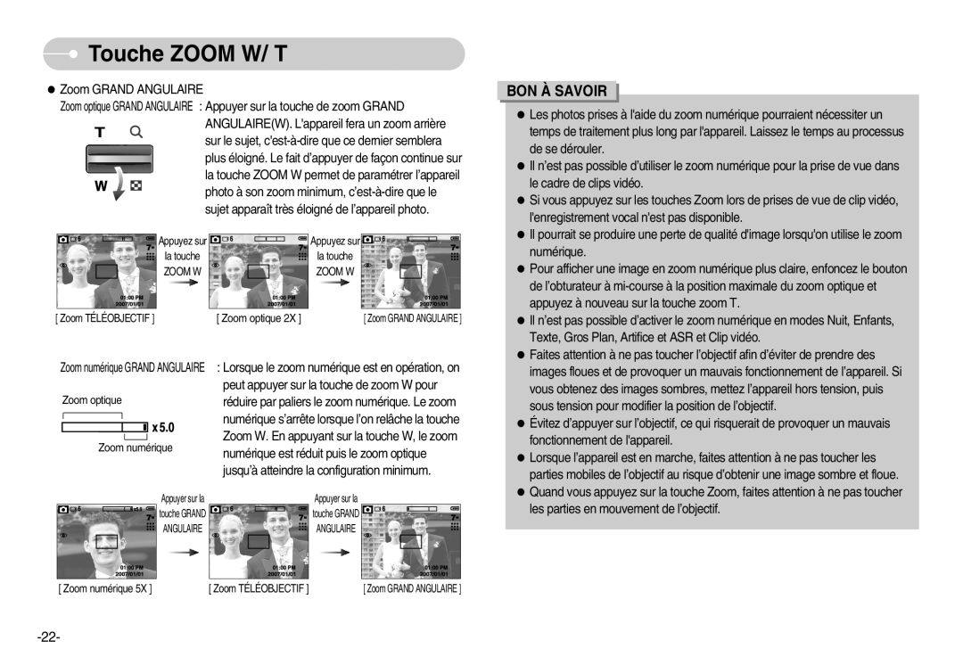 Samsung EC-D60ZZSFM/E1, EC-D70ZZBBC/FR, EC-D70ZZBBB/FR manual Zoom Grand Angulaire, Les parties en mouvement de l’objectif 