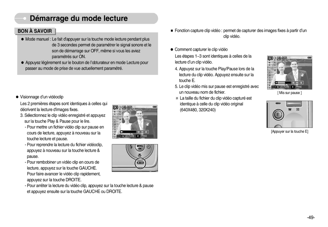 Samsung EC-D60ZZBFL/E1, EC-D70ZZBBC/FR manual Visionnage d’un vidéoclip, Cours de lecture, appuyez à nouveau sur la 