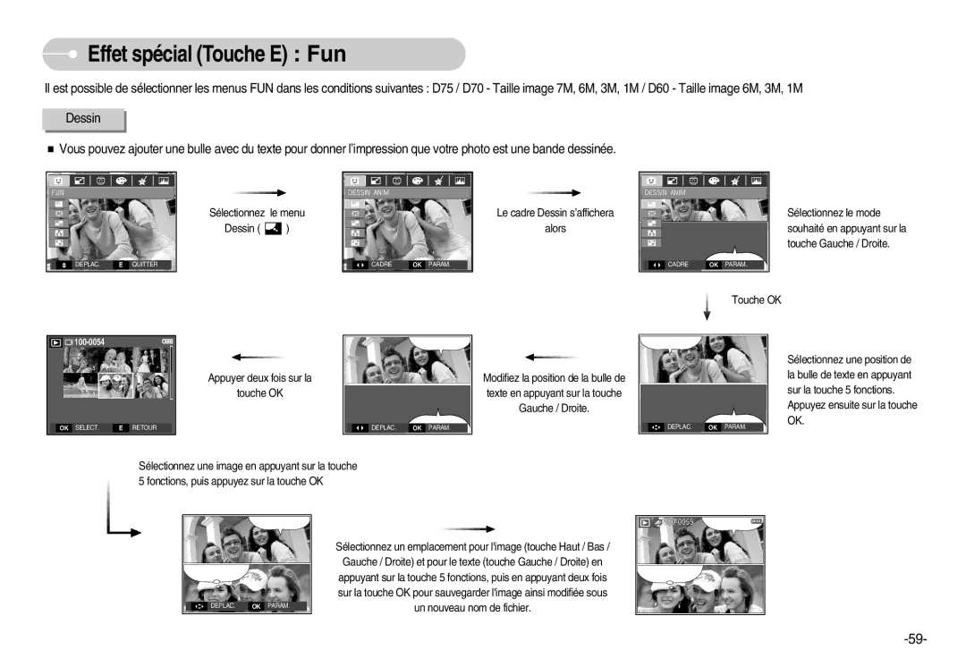 Samsung EC-D70ZZBBC/FR, EC-D70ZZBBB/FR, EC-D60ZZBFL/E1, EC-D60ZZSFM/E1 manual Sélectionnez le menu 