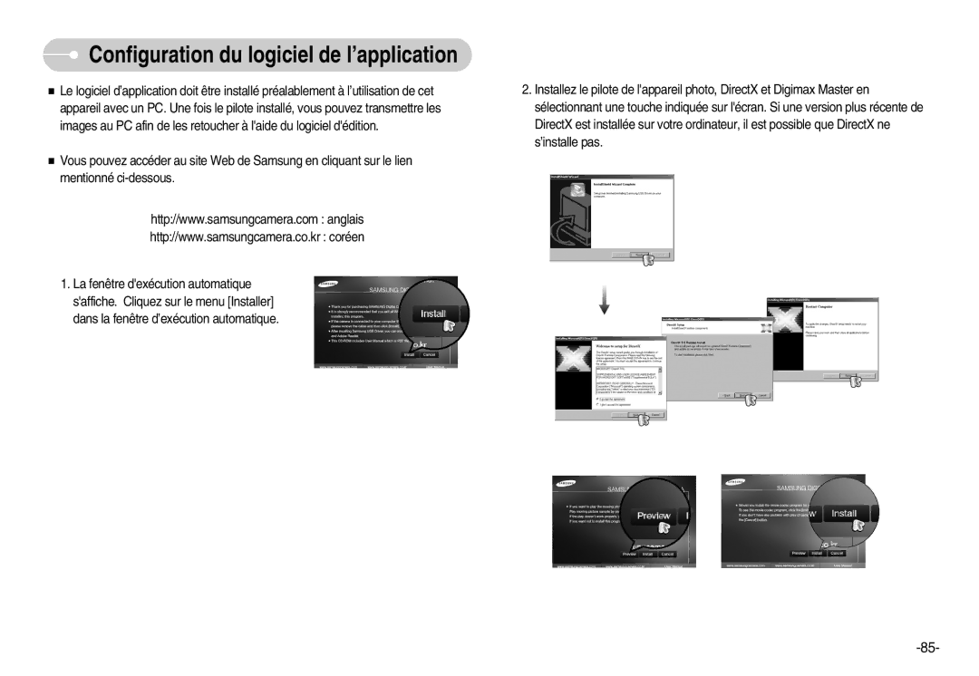 Samsung EC-D60ZZBFL/E1, EC-D70ZZBBC/FR, EC-D70ZZBBB/FR, EC-D60ZZSFM/E1 manual Configuration du logiciel de l’application 