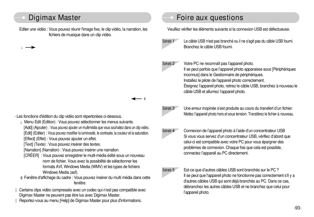 Samsung EC-D60ZZBFL/E1, EC-D70ZZBBC/FR, EC-D70ZZBBB/FR, EC-D60ZZSFM/E1 manual DigimaxFAQ Master, Foire aux questions 