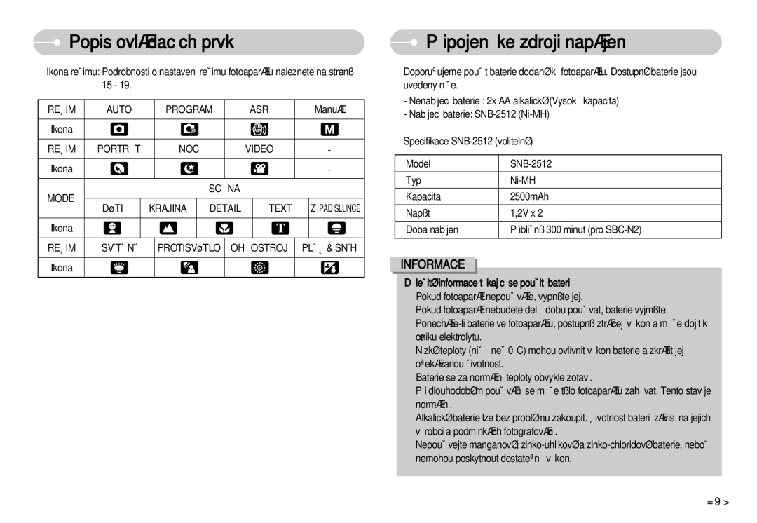 Samsung EC-D75ZZBDB/DE, EC-D60ZZBHB/DE, EC-D70ZZSDB/DE, EC-D60ZZSHB/DE manual Pﬁipojení ke zdroji napájení, Informace 