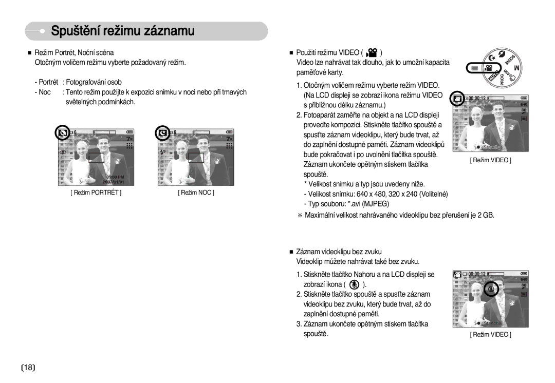 Samsung EC-D70ZZBDB/DE, EC-D75ZZBDB/DE manual Fotografování osob, Noc, Svûteln˘ch podmínkách, PﬁibliÏnou délku záznamu 