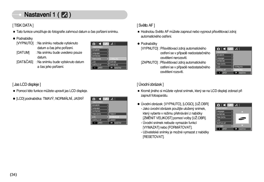 Samsung EC-D75ZZBDB/DE, EC-D60ZZBHB/DE, EC-D70ZZSDB/DE, EC-D60ZZSHB/DE, EC-D70ZZBDB/DE manual Tiskdata, SvûtloAF 