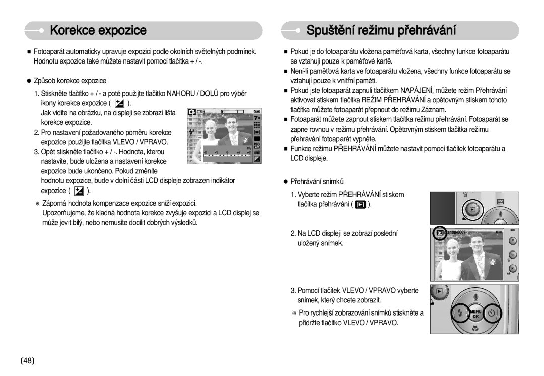 Samsung EC-D70ZZBDB/DE, EC-D75ZZBDB/DE, EC-D60ZZBHB/DE Korekce expozice, Spu‰tûní reÏimu pﬁehrávání, Ikony korekce expozice 