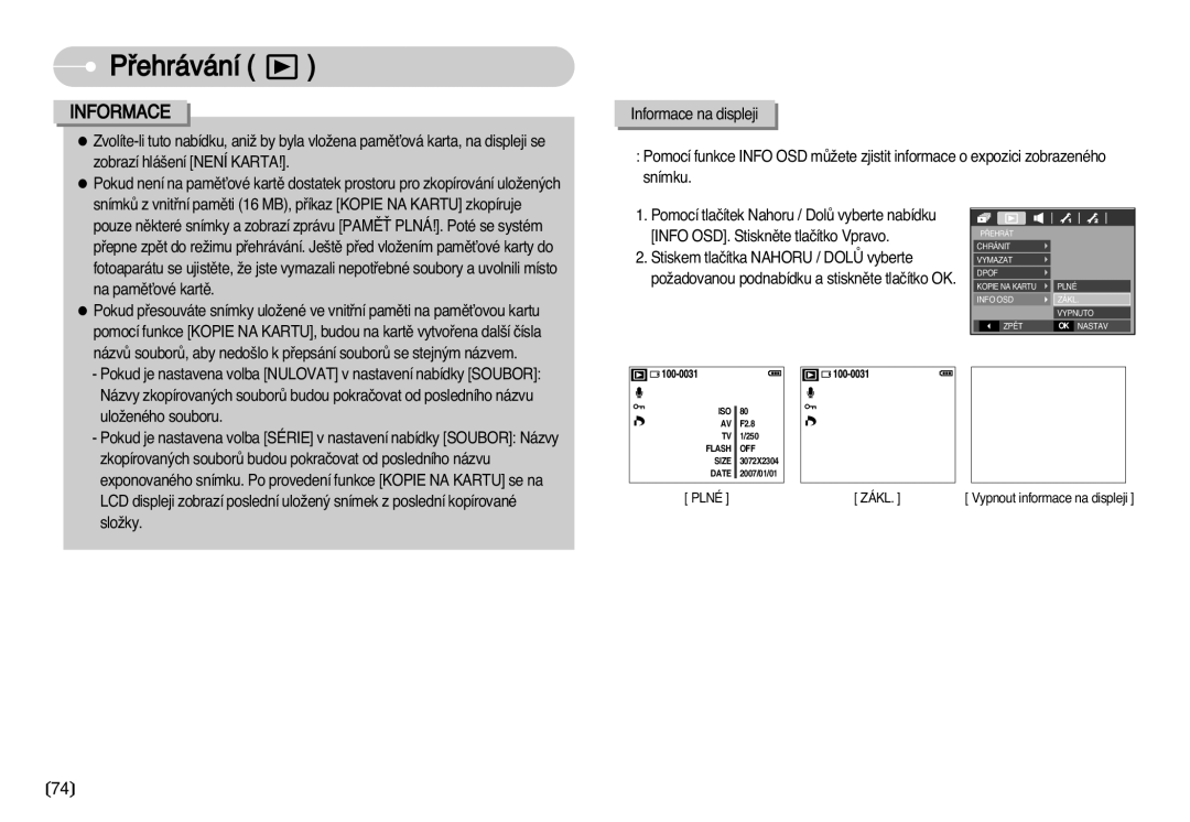 Samsung EC-D75ZZBDB/DE, EC-D60ZZBHB/DE, EC-D70ZZSDB/DE, EC-D60ZZSHB/DE, EC-D70ZZBDB/DE manual Plné Zákl 