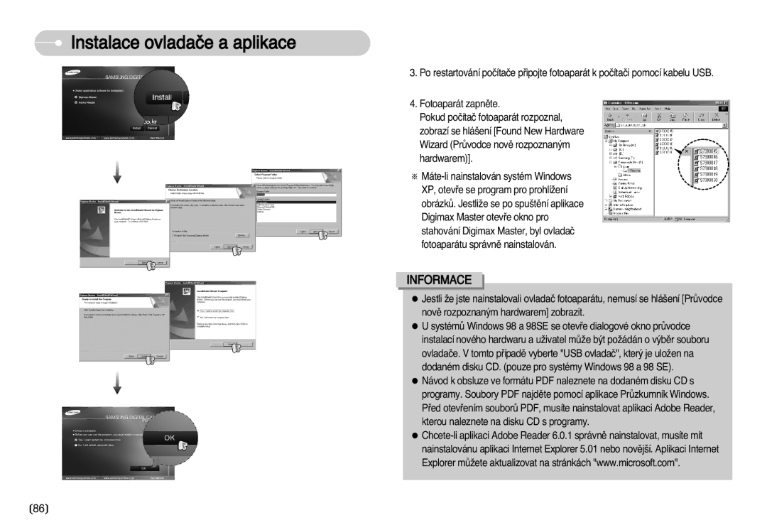 Samsung EC-D70ZZSDB/DE, EC-D75ZZBDB/DE, EC-D60ZZBHB/DE, EC-D60ZZSHB/DE, EC-D70ZZBDB/DE manual Instalace ovladaãe a aplikace 