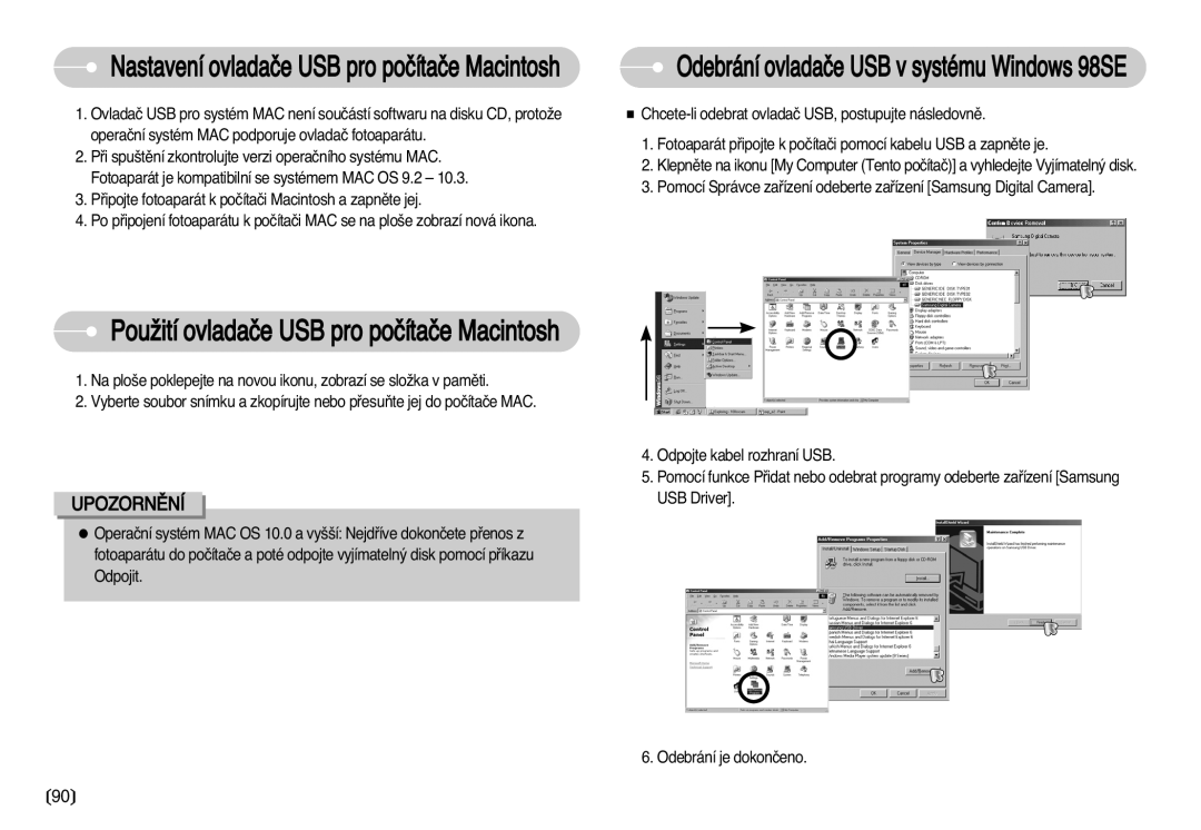 Samsung EC-D60ZZBHB/DE manual PouÏití ovladaãe USB pro poãítaãe Macintosh, Nastavení ovladaãe USB pro poãítaãe Macintosh 