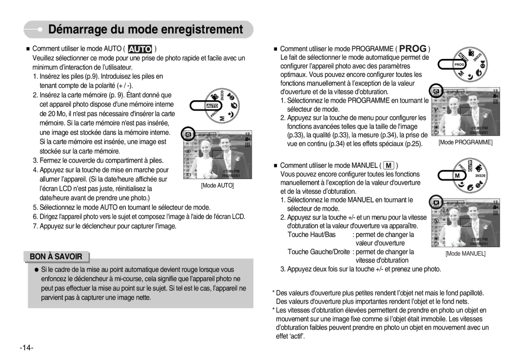 Samsung EC-D830ZBBF/E1, EC-D830ZB01KFR Démarrage du mode enregistrement, Vue en continu p.34 et les effets spéciaux p.25 