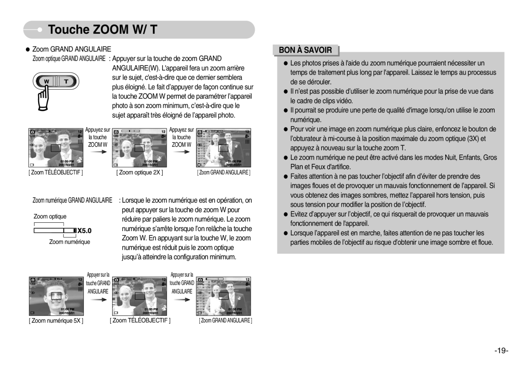 Samsung EC-D830ZSBF/E1, EC-D830ZBBF/E1, EC-D830ZB01KFR manual Zoom optique 