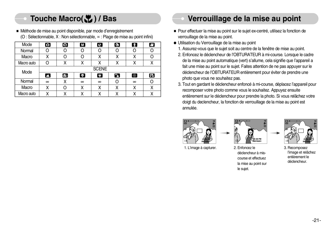 Samsung EC-D830ZB01KFR, EC-D830ZBBF/E1, EC-D830ZSBF/E1 manual Verrouillage de la mise au point, Scene 