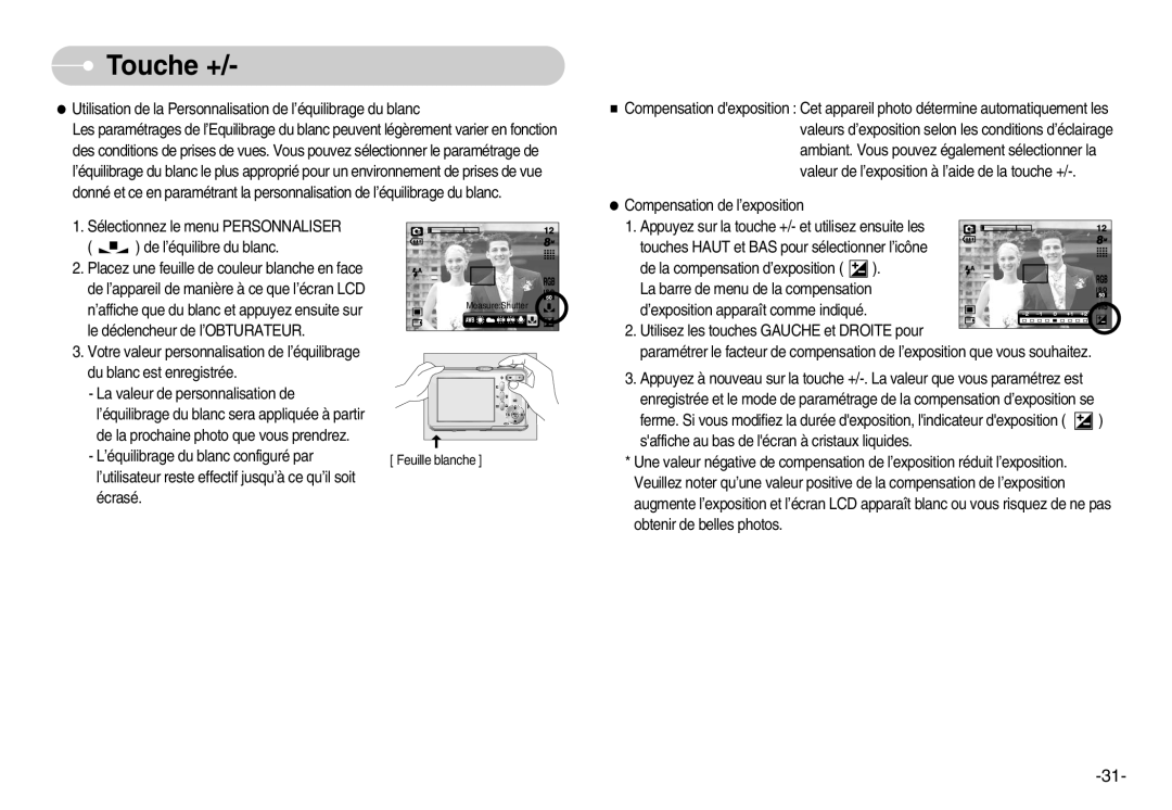 Samsung EC-D830ZSBF/E1, EC-D830ZBBF/E1, EC-D830ZB01KFR manual Feuille blanche 