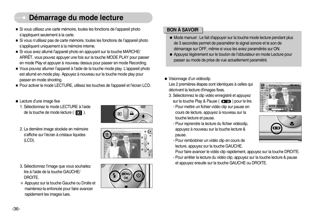 Samsung EC-D830ZB01KFR, EC-D830ZBBF/E1, EC-D830ZSBF/E1 manual Démarrage du mode lecture 