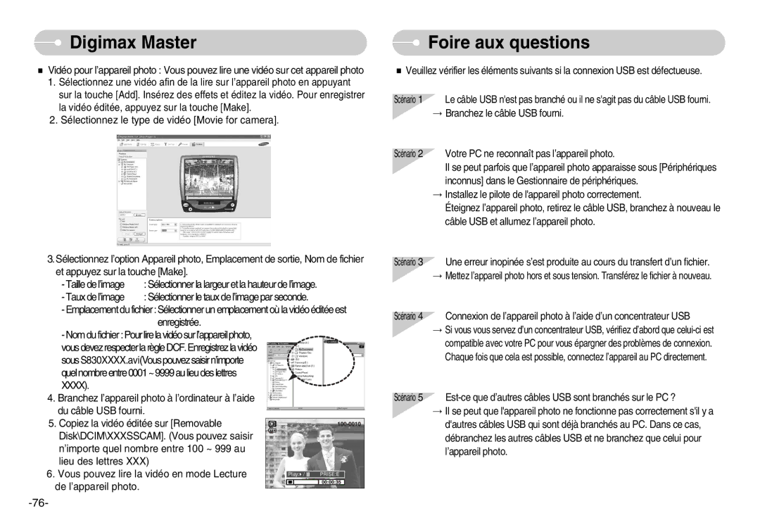 Samsung EC-D830ZSBF/E1 manual Foire aux questions, Sélectionnez le type de vidéo Movie for camera, Taux de l’image 