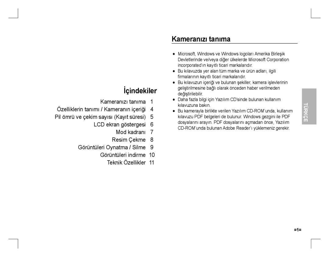 Samsung EC-D860ZSDB/E3, EC-D860ZSBC/FR, EC-D860ZSBD/FR, EC-D860ZSBB/FR, EC-D760ZSDB/E3 manual İçindekiler, Kameranızı tanıma 