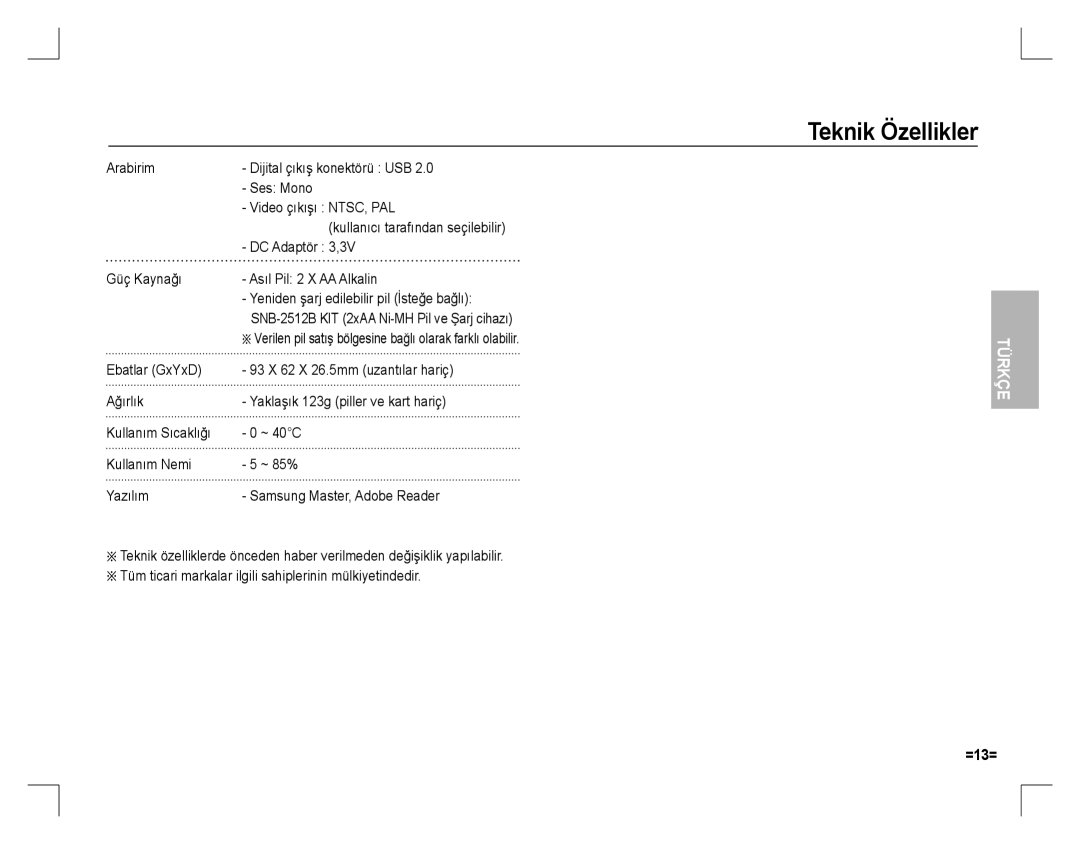 Samsung EC-D760ZSBB/TR, EC-D860ZSBC/FR, EC-D860ZSBD/FR, EC-D860ZSBB/FR, EC-D760ZSDB/E3, EC-D860ZSDB/E3 manual DC Adaptör 3,3V 