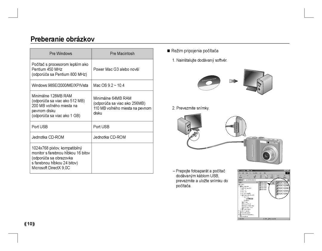 Samsung EC-D760ZSDE/AS, EC-D860ZSBC/FR, EC-D860ZSBD/FR, EC-D860ZSBB/FR manual Preberanie obrázkov, Režim pripojenia počítača 