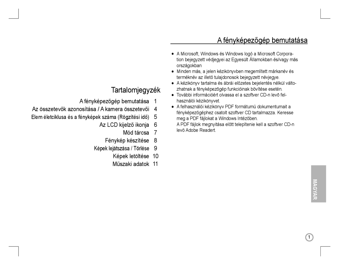 Samsung EC-D860ZSDG/AS manual Tartalomjegyzék, Fényképezőgép bemutatása, Az összetevők azonosítása / a kamera összetevői 