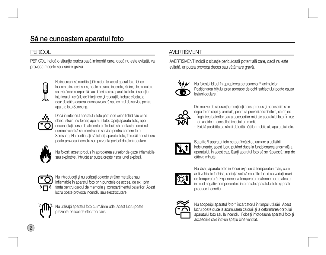 Samsung EC-D760ZSBD/E1, EC-D860ZSBC/FR, EC-D860ZSBD/FR manual Pericol, Avertisment, De accident, consultaţi imediat un medic 